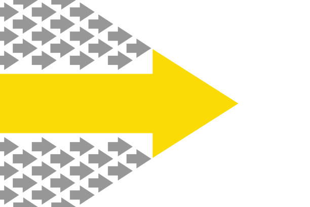 Leadership visually expressed by a large and yellow arrow leading smaller gray arrows