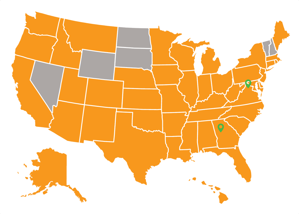 USA Gray with red markers for  locations of offices